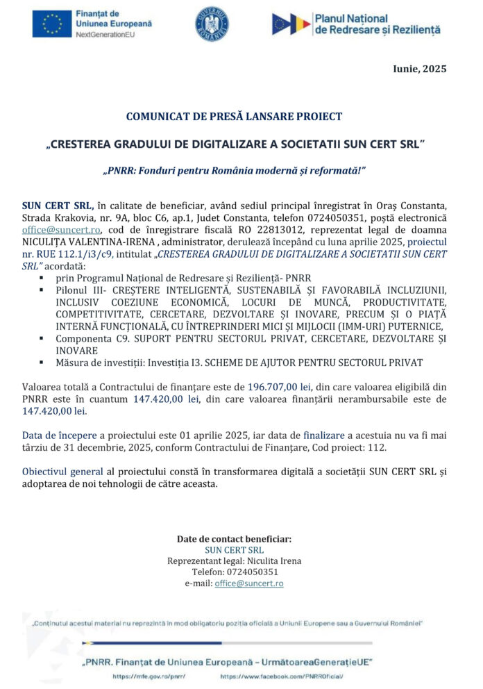 comunicat de presa lansare proiect